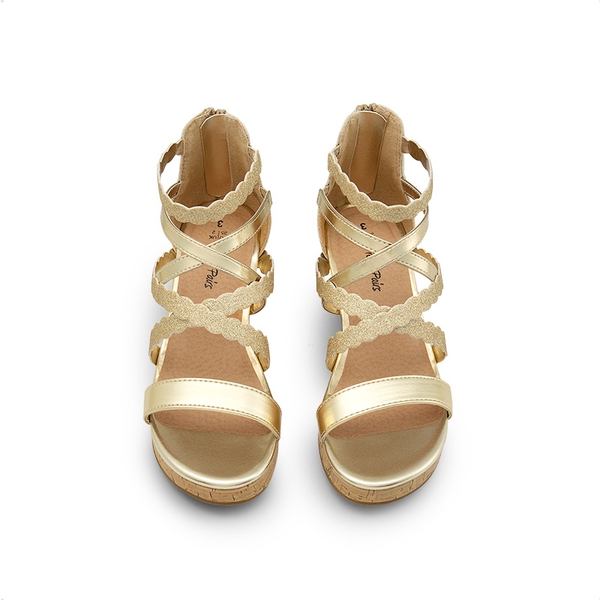 Girls' Strappy Wedge Sandals - GOLD - 4